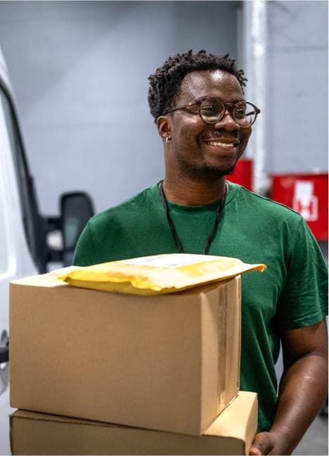 A delivery rider carrying boxes for businesses nearby